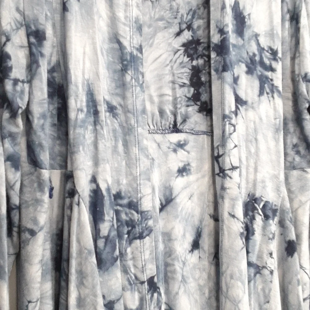 Biagio Boho Blue Waterfall Tie Dye Open Draped Cardigan Sweater